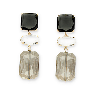 Pendientes de Cristal cuadrado-&oacute;valo-rect&aacute;ngulo Gris oscuro-transparente-gris