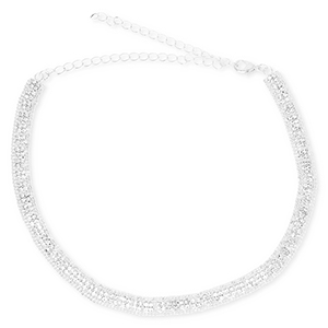 Metal TQ lat&oacute;n gargantilla con strass Plateado-cristal