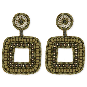 Pendientes trendy con abalorios de vidrio cuadrado Verde oliva