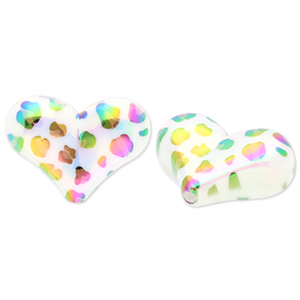 Abalorios acr&iacute;licos coraz&oacute;n con estampado leopardo Blanco-marr&oacute;n-negro-cubierta AB