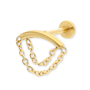 Piercing oreja Acero Inox arco con 2 capas cadena Dorado