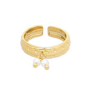 Anillos Acero Inox con perlas Dorado-blanco