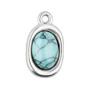 Colgantes Acero Inox &oacute;valo con piedra natural howlita Plateado-azul claro