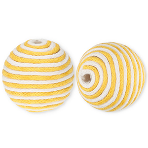 Abalorios acr&iacute;licos 22 mm con cord&oacute;n encerado Amarillo ocre-blanco