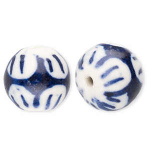 Abalorios de cer&aacute;mica 12mm con flor Blancuzco-azul Delfts