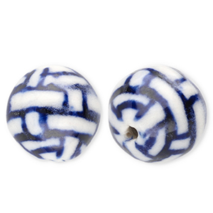 Abalorios de cer&aacute;mica 12mm con rect&aacute;ngulos Blancuzco-azul Delfts