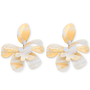 Pendientes resina trendy flor Blanco marfil-azul carolina claro-naranja claro