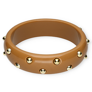 Pulseras bangle de resina con tachas Marr&oacute;n-dorado