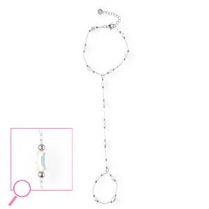 Pulseras anillo Acero Inox Plateado-cristal AB-blanco