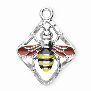 Colgantes Acero Inox rombo con abeja Plateado-rojo &oacute;xido-amarillo-negro