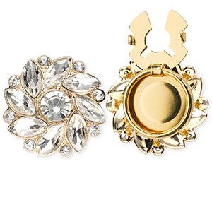 Metal TQ lat&oacute;n cubrebotones flor Dorado-cristal