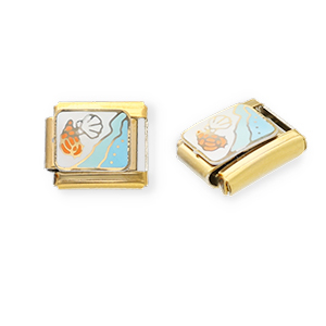 Acero Inox link-eslab&oacute;n para pulsera italiana con dijes Acero Inox vida marina Dorado-blanco-azul claro