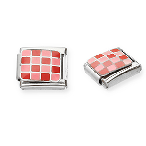 Acero Inox link-eslab&oacute;n para pulsera italiana con dijes Acero Inox bloques Plateado-rosa-rojo