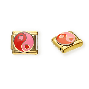 Acero Inox link-eslab&oacute;n para pulsera italiana con dijes Acero Inox coraz&oacute;n Yin & Yang Dorado-rosa-rojo