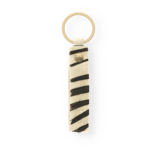 Llavero cuero con estampado cebra Blanco-negro-dorado