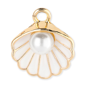 Colgantes met&aacute;licos concha con perla Dorado-blanco