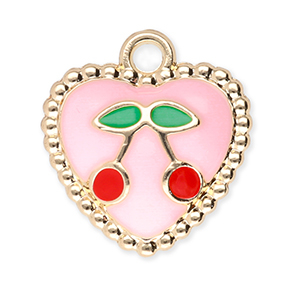 Colgantes met&aacute;licos coraz&oacute;n on cerezas Dorado-rosa claro-rojo-verde