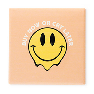 BY31&reg; Azulejo decorativo con frase "Buy now or cry later" Albaricoque-amarillo-negro-blanco