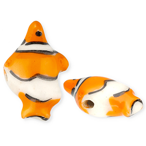 Abalorios de cer&aacute;mica pez payaso Naranja-blancuzco-negro