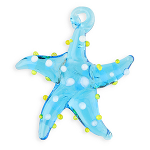 Colgantes de vidrio pintados a mano estrella de mar Azul transparente-blanco-amarillo
