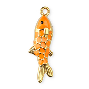 Colgantes Acero Inox esmalte pez Dorado-naranja-negro