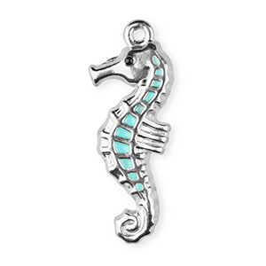 Colgantes Acero Inox esmalte caballito de mar Plateado-azul claro