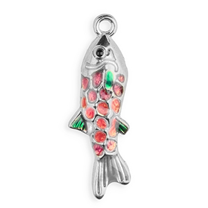Colgantes Acero Inox esmalte pez Plateado-p&uacute;rpura-rosa-verde