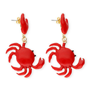 Pendientes trendy en esmalte cangrejo con perno de acero inox Dorado-rojo
