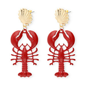 Pendientes trendy en esmalte concha & langosta con perno de acero inox Dorado-rojo oscuro
