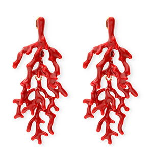 Pendientes trendy en esmalte coral con perno de acero inox Dorado-rojo oscuro