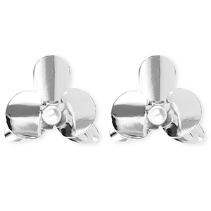 Pendientes llamativos flor con imitaci&oacute;n de perla con perno de acero inox Plateado-blanco