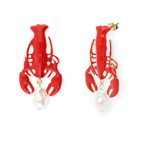 Pendientes trendy en esmalte langosta con perno de acero inox Dorado-rojo-blanco