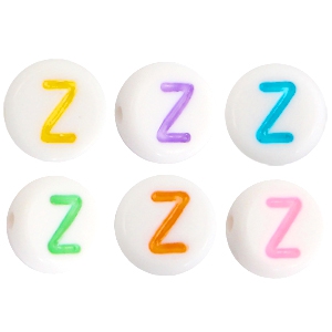 Abalorios alfabeto acr&iacute;lico letra Z multicolor-blanco