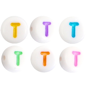 Abalorios alfabeto acr&iacute;lico letra T multicolor-blanco