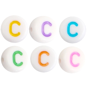 Abalorios alfabeto acr&iacute;lico letra C multicolor-blanco
