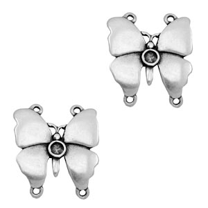 Colgantes/entrepiezas met&aacute;licas TQ mariposa con engaste plata vieja (sin n&iacute;quel)