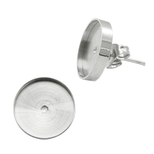 Pendientes Polaris acero inox con engaste para cabuch&oacute;n 12mm Plateado 