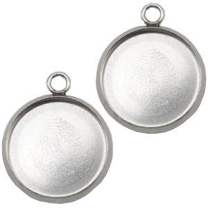 Colgantes de acero inox /con engaste para cabuch&oacute;n 12mm plateado